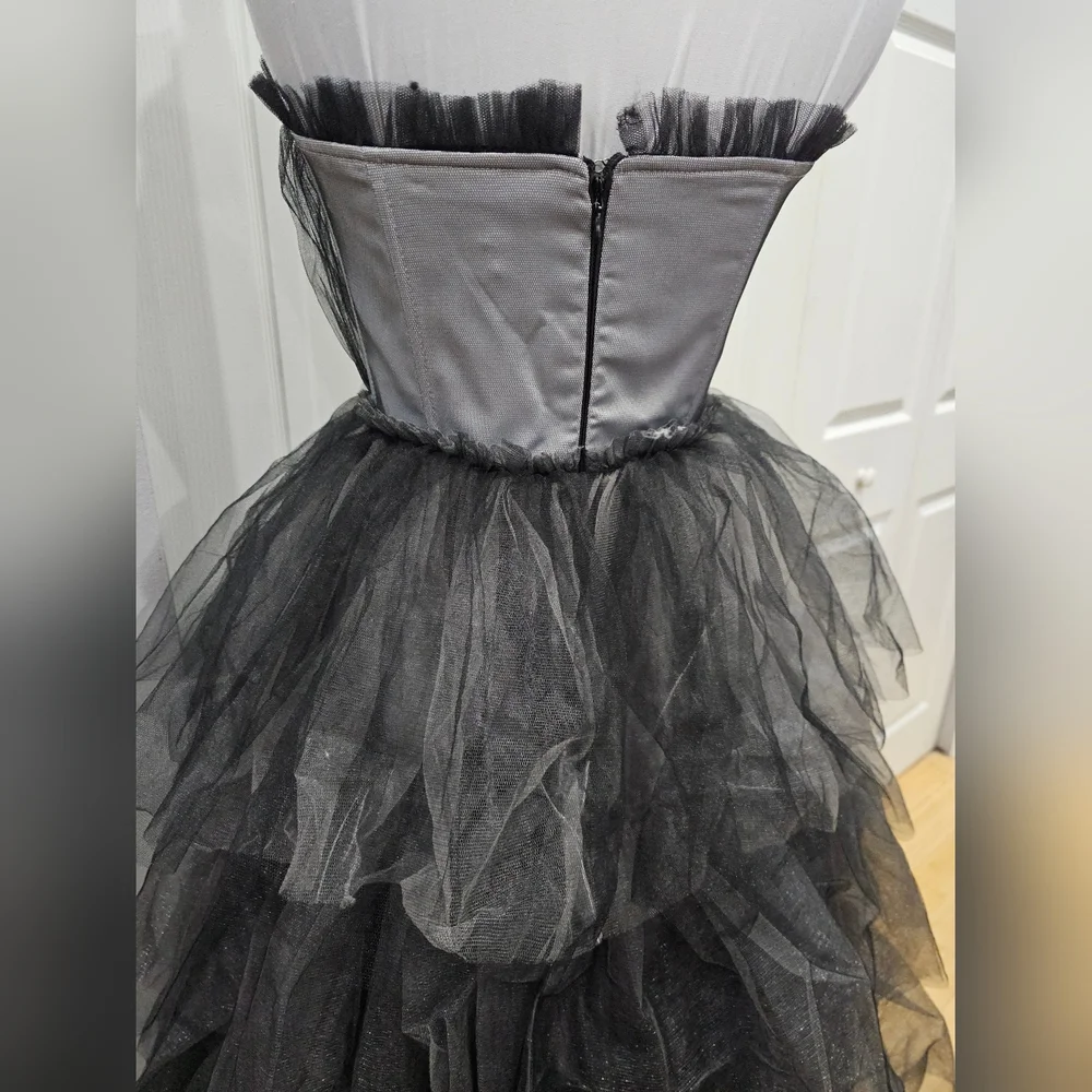 Dolls Kill Unholy Dramatic Flair Tiered Black Gray Tulle Maxi Dress Gown S - Picture 7 of 16